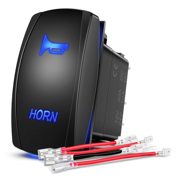 Nilight Horn Switch Momentary Laser Rocker Switch 5PIN On/Off LED Light 20A/12V 10A/24V Switch with Jumper Wires Set for Cars Jeeps Boats Trucks
