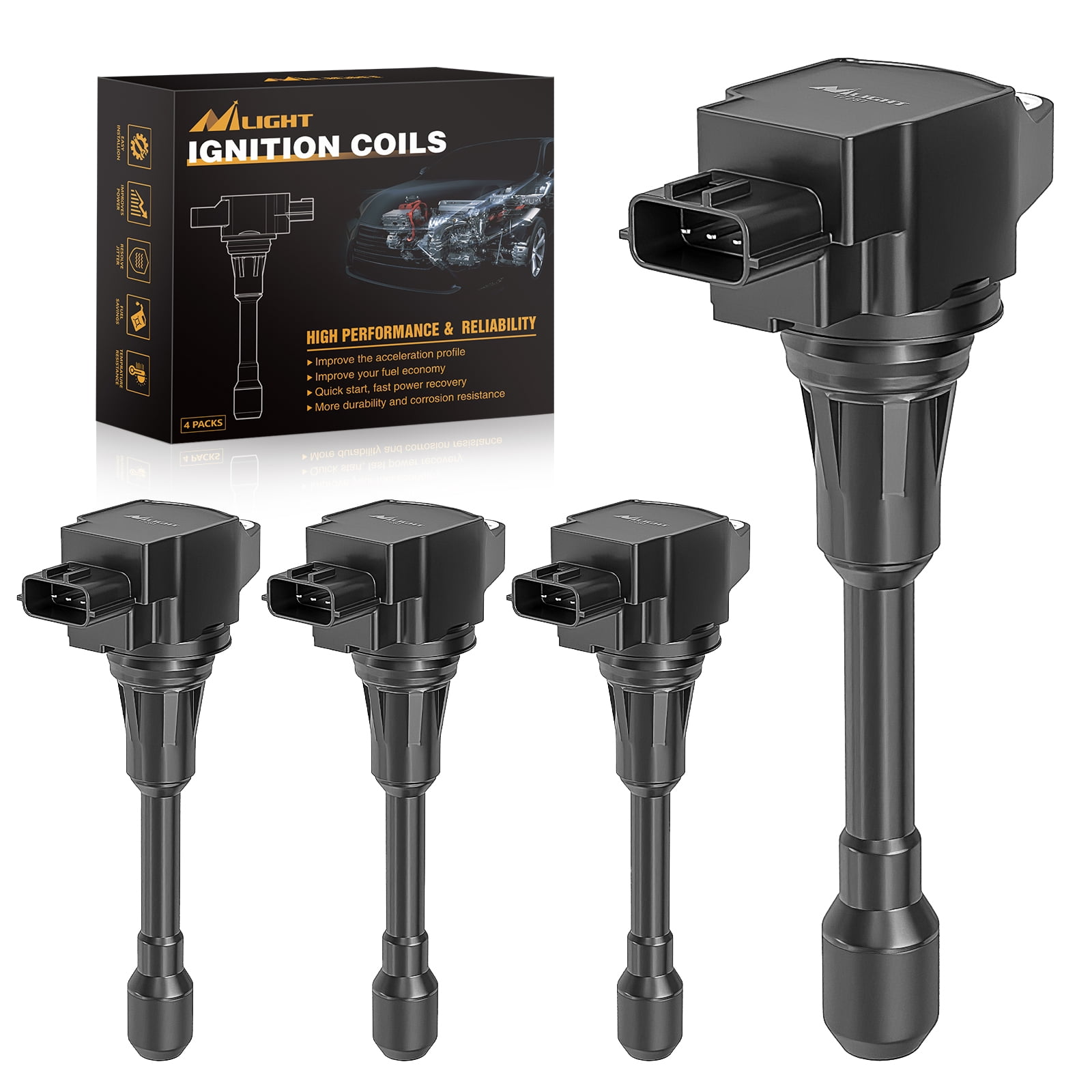 ISA Set Of 4 Ignition Coil 2007 2008 2009 2010 2011 2012 For Nissan Altima Versa Sentra Cube Rogue Frontier 2013 2014 2015 Infiniti M56 FX50 QX60 QX70