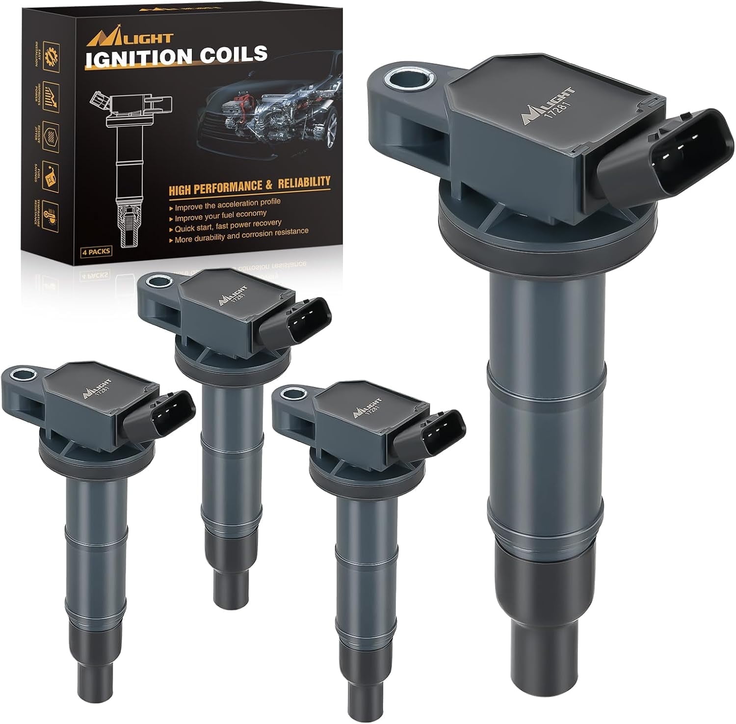 Nilight Ignition Coil Packs Fit for Toyota 2002 - 2009 Camry Highlander RAV4 Corolla Matrix Solara 2010-2015 Lexus Scion TC XB 2.4 2.0L OE# UF333 C1330 90919-02244 Coils 4 Sets