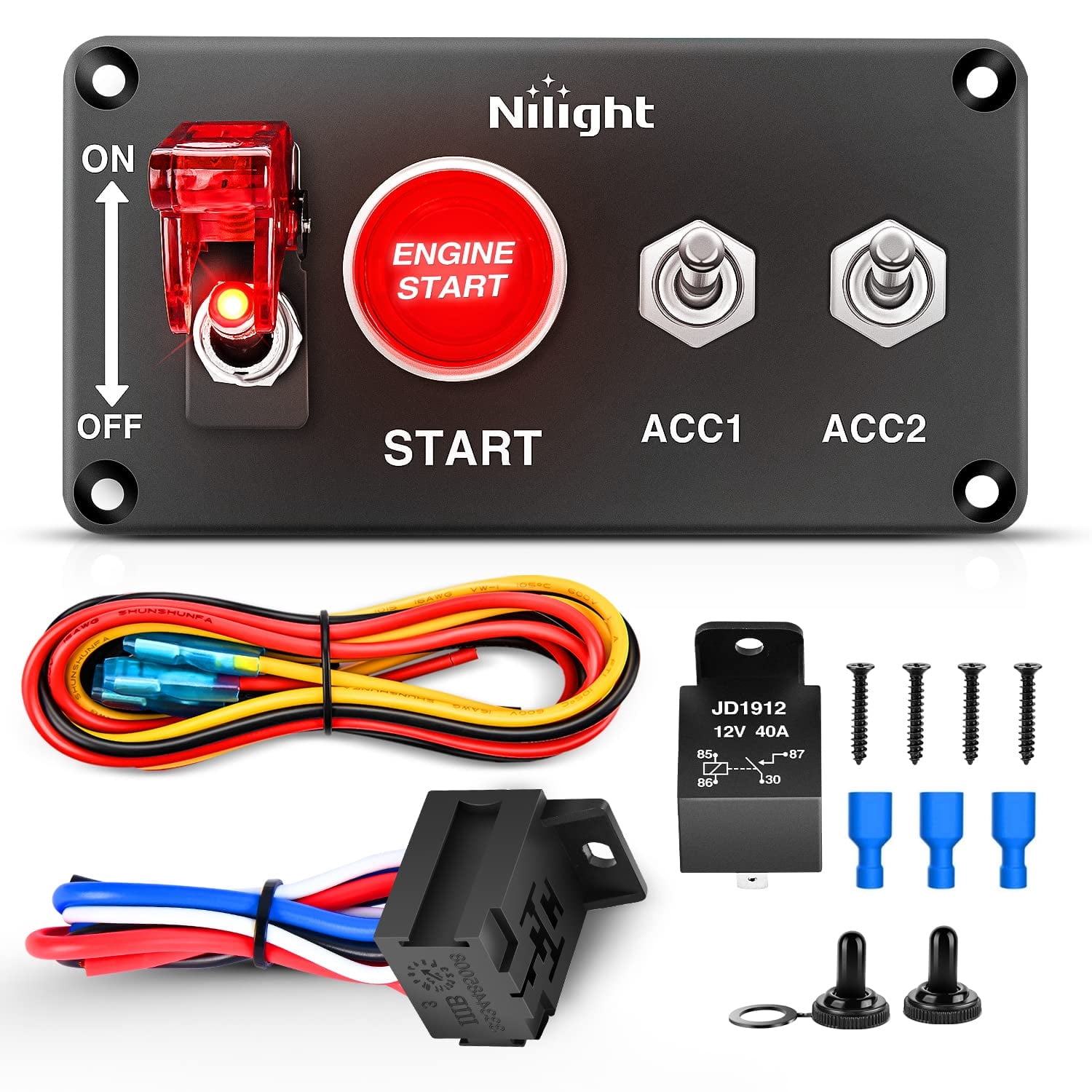 Nilight Ignition Rocker Switch Panel 12V 4 in 1 with Push Button ...