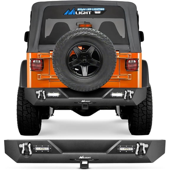 Nilight JK-54A 87-06 Rear Compatible for 1987-2006 Jeep Wrangler TJ&YJ,Rock Crawler Bumper with Hitch Receiver & 2X Nilight Upgraded 18W LED Lights Off Road Textured Black,2 Years Warranty
