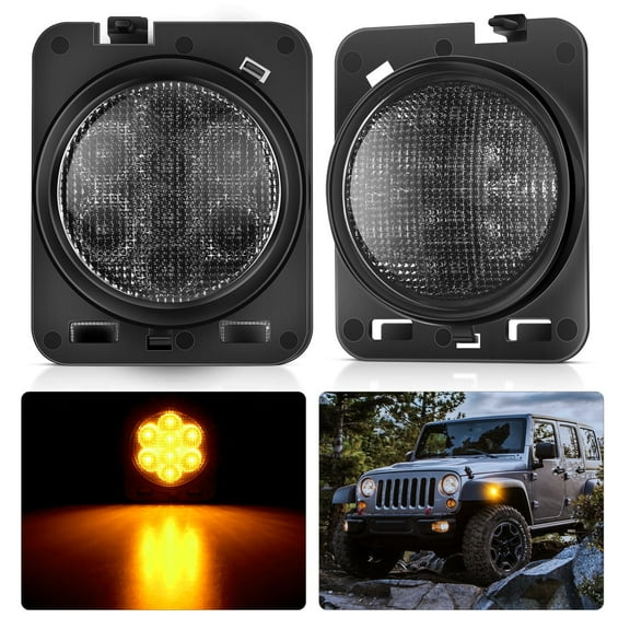 Nilight JK Side Marker Light 8Led Smoked Lens Amber Front Fender Indicator Light Turn Signals Light IP67 Waterproof Clearance Light Compatible with 2007-2017 Wrangler JK JKU
