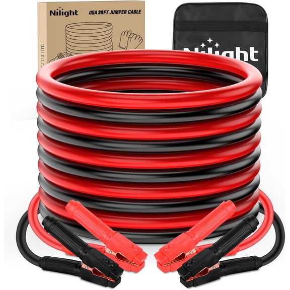 Nilight Jumper Cables for Car Battery 0 Gauge 30 FT Booster Cable Heavy Duty 1000 A CCA with Carrying Bag Jump Start Emergency Kit Pickup Truck RV Vans SUV