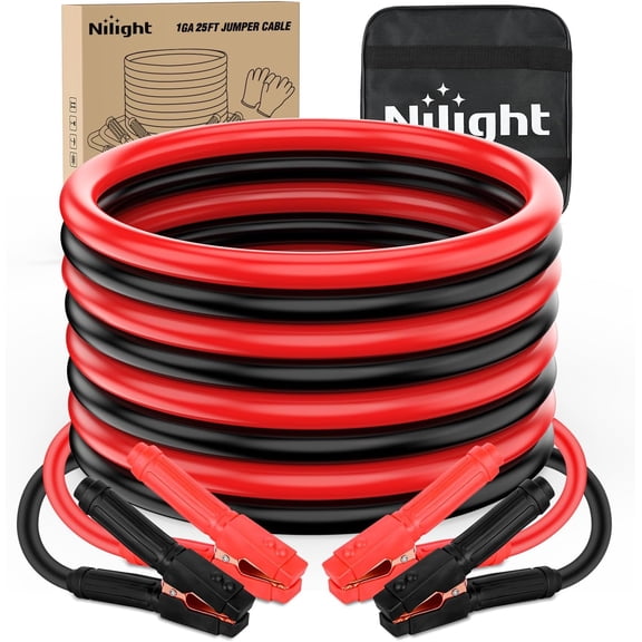 Nilight Jumper Cables for Car Battery 1 Gauge 25 FT Booster Cable Heavy Duty 900 A CCA with Carrying Bag Jump Start Emergency Kit Pickup Truck RV Vans SUV