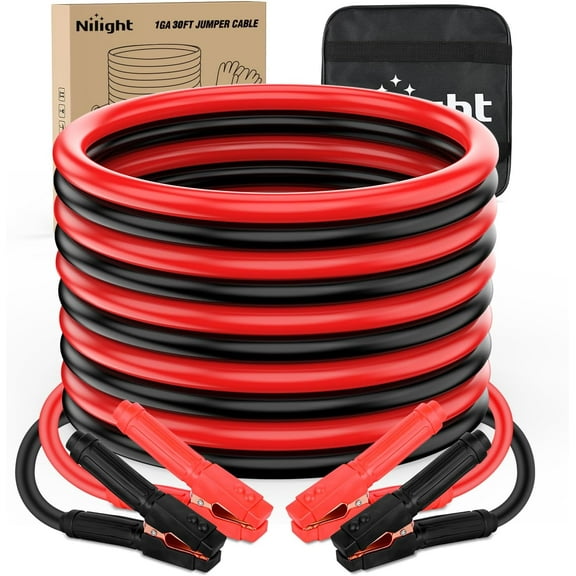 Nilight Jumper Cables for Car Battery 1 Gauge 30 FT Booster Cable Heavy Duty 900 A CCA with Carrying Bag Jump Start Emergency Kit Pickup Truck RV Vans SUV