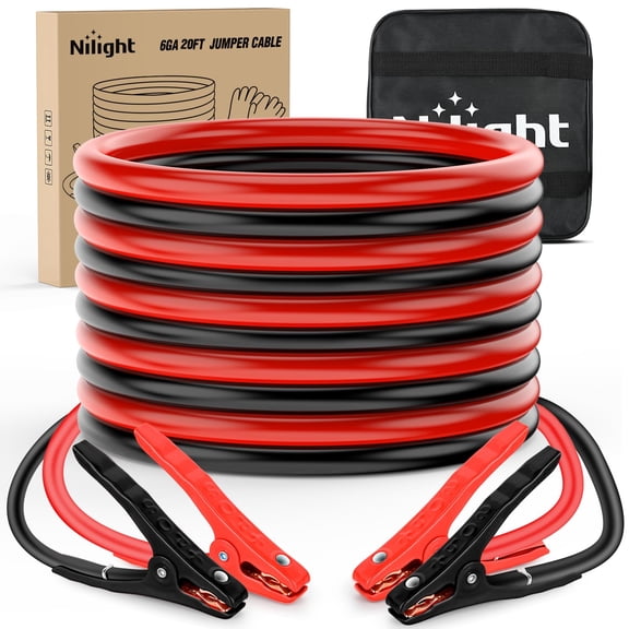 Nilight Jumper Cables for Car Battery 6 Gauge 20 FT Booster Cable Heavy Duty 450 A CCA with Carrying Bag Jump Start Emergency Kit Pickup Vans SUV Sedan Motorcycle