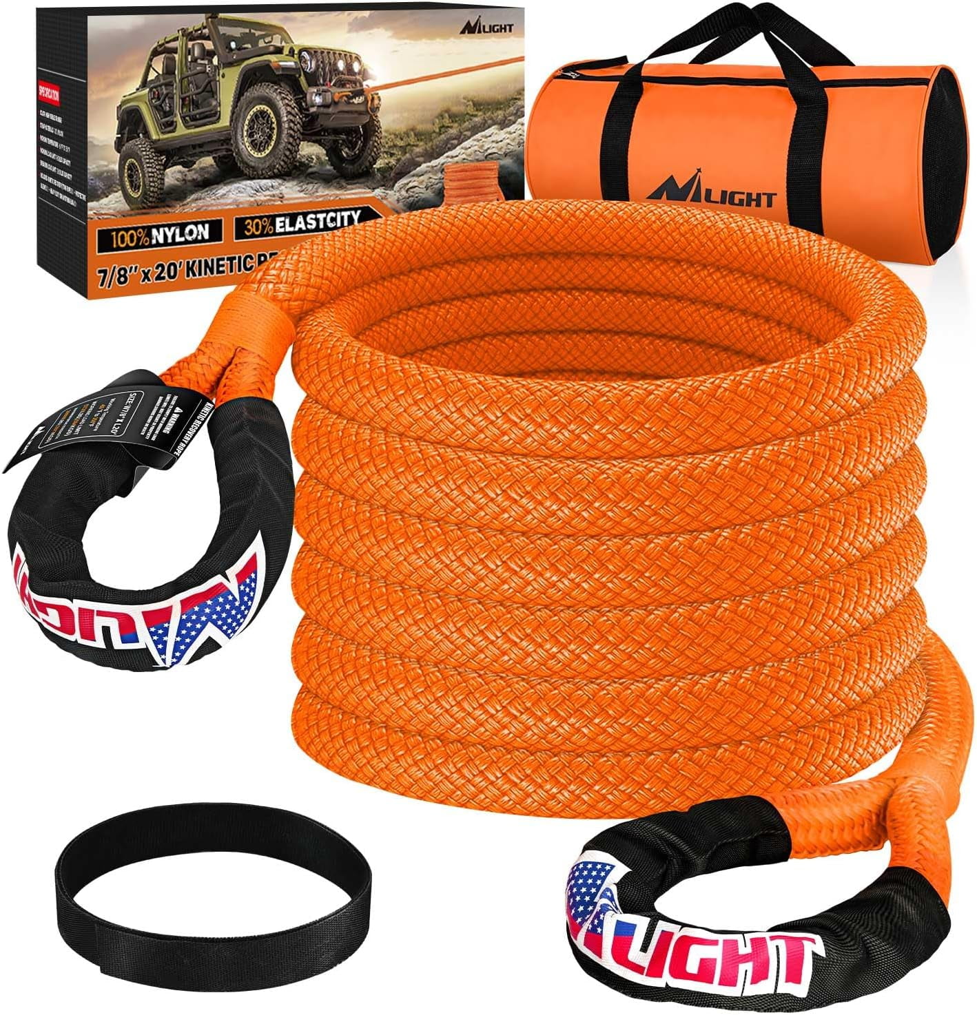 Nilight Kinetic Recovery Rope 28,600LBS 7/8in x 20ft Heavy-Duty Offroad Snatch Strap Vehicle Recovery kit for UTV ATV SUV Truck Car Tractor
