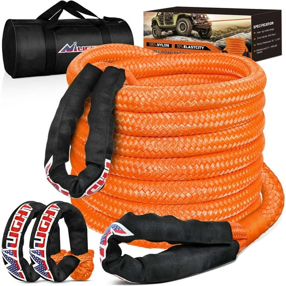 Nilight Kinetic Recovery Tow Rope Kit with 2 Soft Shackle 1" x 20ft Heavy Duty Offroad Tow Rope Snatch Strap Towing Strap kit 48,000LBS for UTV ATV SUV Truck Car Jeep Tractor