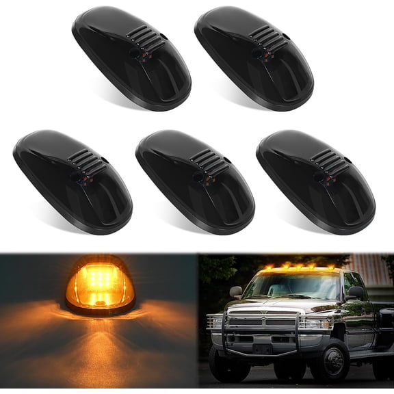 Nilight LED Cab Marker Lights 5 PCS 9 LED Smoke Lens Amber Roof Running Clearance Light Compatible with 1999 2000 2001 2002 Dodge Ram 2500 3500 Pickup Trucks