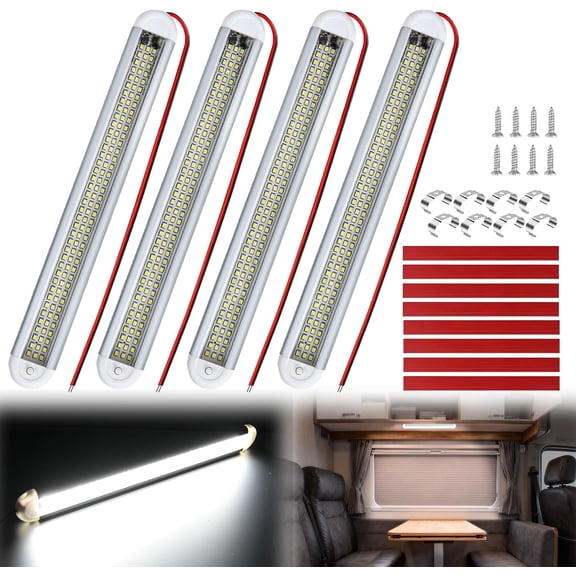 Nilight LED Interior Light Bar 4PCS 12 Inch 7W 120LEDs 1600LM with On/Off Switch, 12V-85V Strip Lights for RV Camper Caravan Motorhome Enclosed Cargo Trailer Truck Van Boat