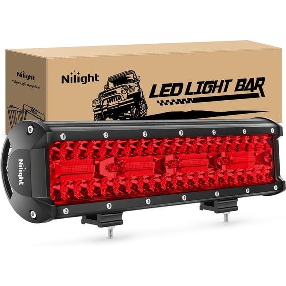 Nilight LED Light Bar 12 Inch 240W Red Pod Lights Triple Row Spot Flood Combo 30000LM Driving Boat Off Road Lighting for Trucks Pickup Golf Cart SUV ATV UTV 4x4 Van Camper Tractor