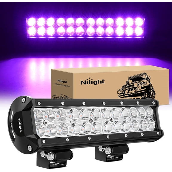 Nilight LED Light Bar 12 Inch 72W Spot Flood Combo Purple Beam Off Road Lamp Fishing Hunting Emergency Deck Work Lighting for Trucks UTV Pick-up Van Boat Tractor