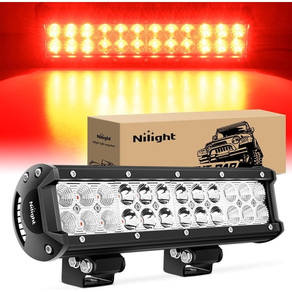 Nilight LED Light Bar 12 Inch 72W Spot Flood Combo Red Beam Off Road Lights Fishing Hunting Emergency Deck Boat Work Lighting for Trucks UTV Pick-up Van Boat Tractor