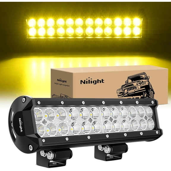 Nilight LED Light Bar 12 Inch 72W Spot Flood Combo Yellow Beam Off Road Lamp Fishing Hunting Emergency Deck Work Lighting for Trucks UTV Pick-up Van Boat Tractor