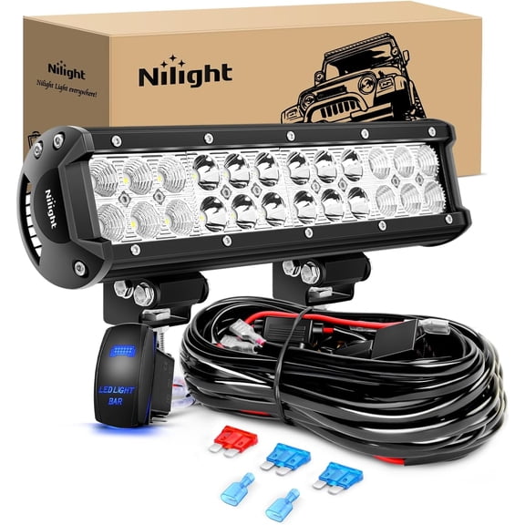 Nilight LED Light Bar 12Inch 72W Spot Flood Combo LED Off Road Lights 12V 5Pin Rocker Switch Wiring Harness Kit- One Lead