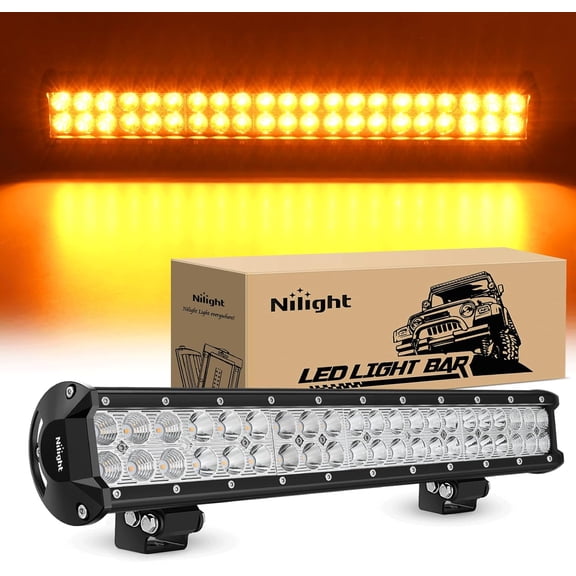 Nilight LED Light Bar 20 Inch 126W Spot Flood Combo Amber Beam Off Road Lamp Fishing Hunting Emergency Deck Work Lighting for Trucks UTV Pick-up Van Boat Tractor