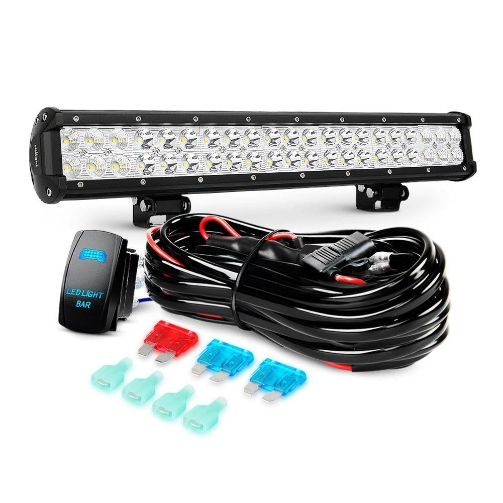 Nilight LED Light Bar 20 Inch 126W Spot Flood Combo Led Off Road Lights 12V  5Pin Rocker Switch LED Light Bar Wiring Harness Kit , 2 Years Warranty 