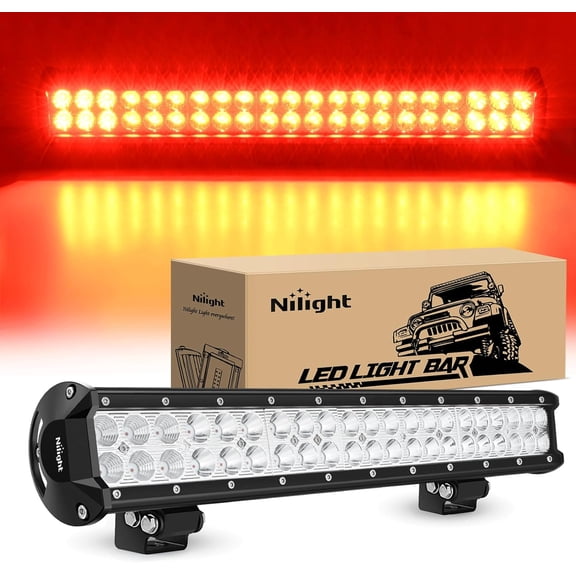 Nilight LED Light Bar 20 Inch 126W Spot Flood Combo Red Beam Off Road Lamp Fishing Hunting Emergency Deck Work Lighting for Trucks UTV Pick-up Van Boat Tractor