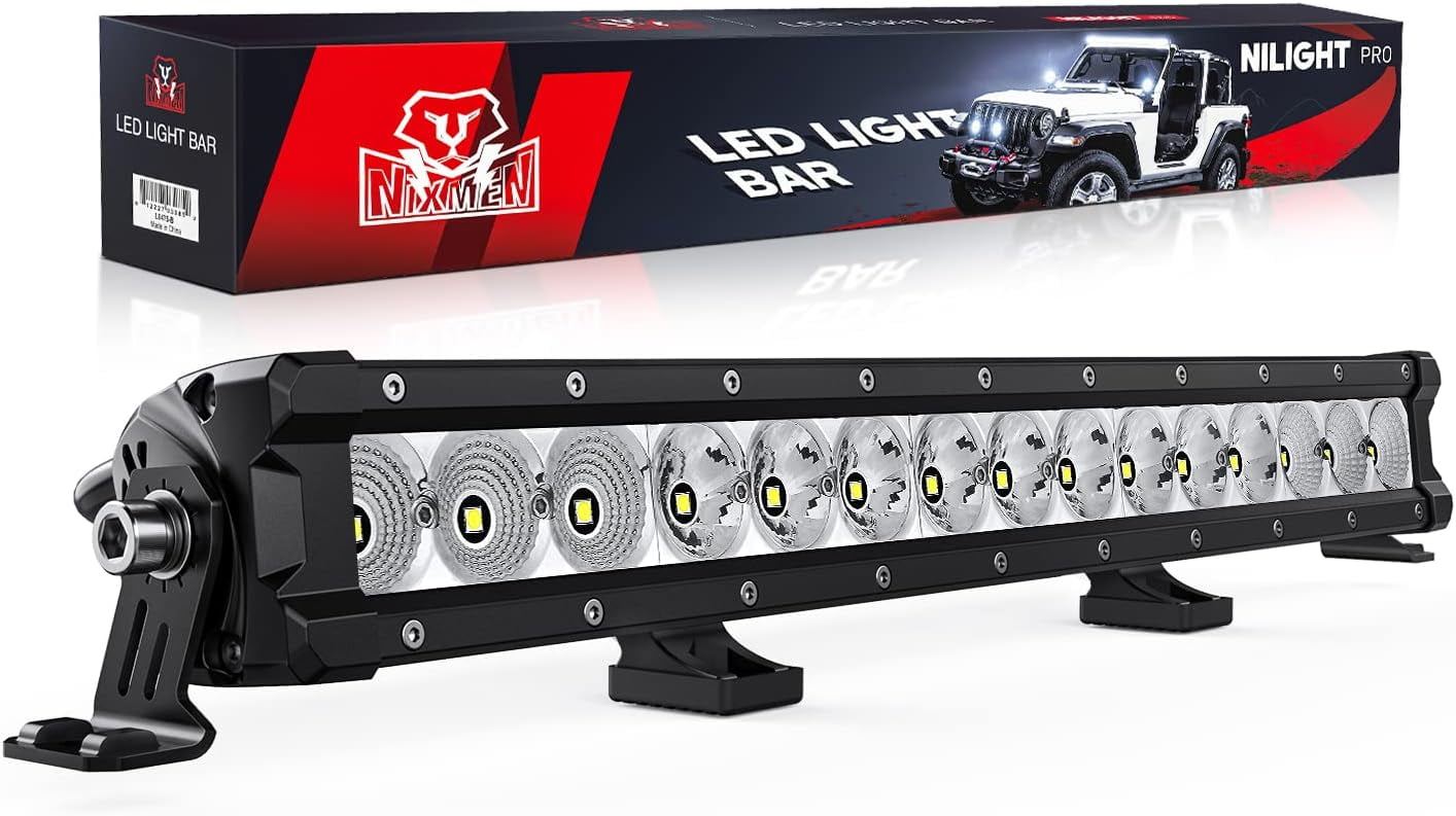 Nilight LED Light Bar 20 Inch 75W Flood Spot Combo Beam 9000LM IP68 Offroad Single Row Slim LED Driving Lighting for Pickup Truck SUV ATV UTV Boat Jeep