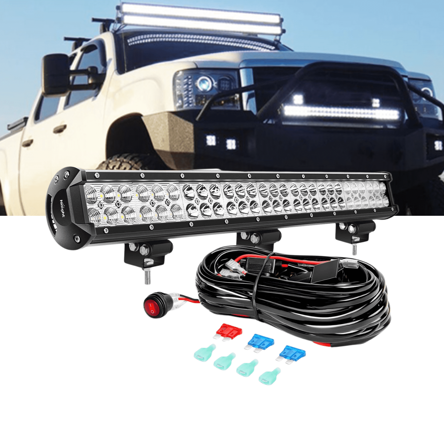 Nilight 25 Inch LED Light Bar 162W Spot Flood Combo Off-Road Driving Light with Wiring Harness Kit for Truck SUV ATV UTV