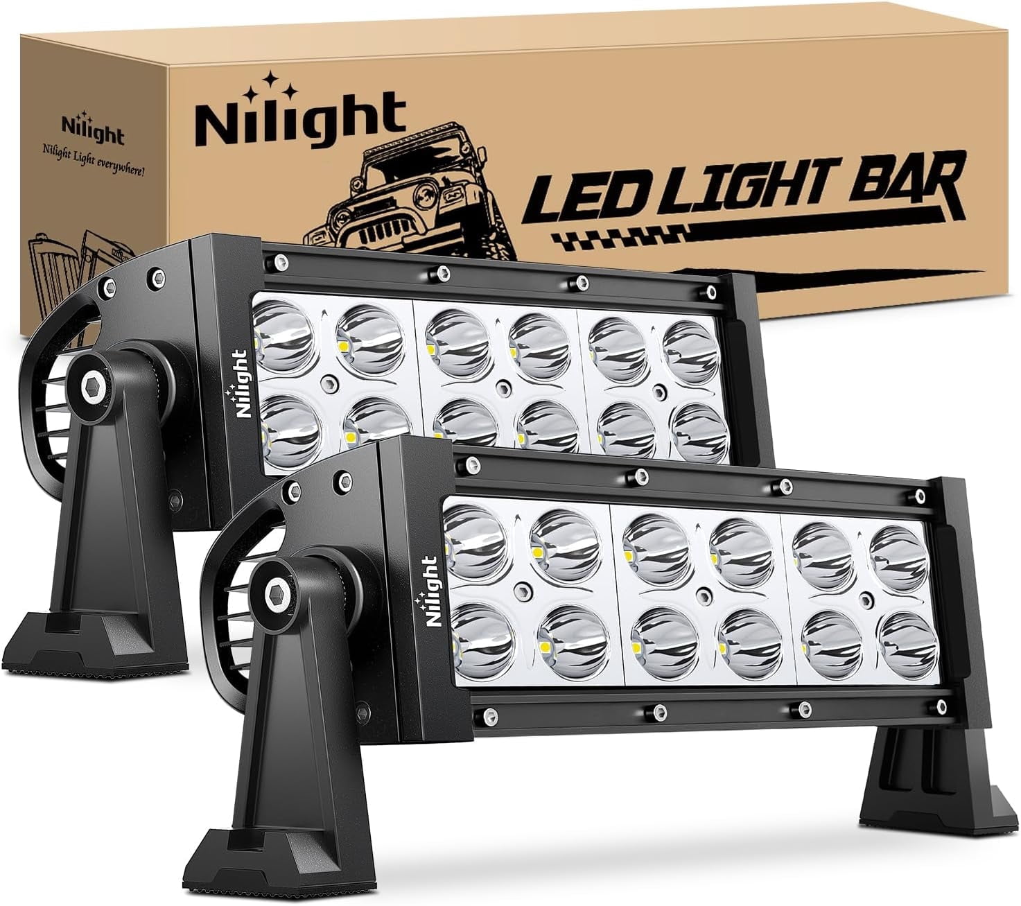 Nilight LED Light Bar 2PC 7Inch 36W Spot LED Work Light Off Road Led Bar 12v Driving Lights Super Bright for Jeep Cabin Boat SUV Truck ATVs,2 Years Warranty