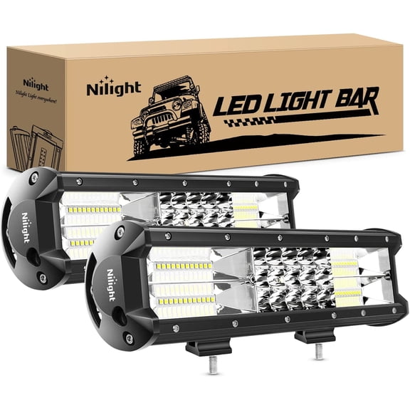 Nilight LED Light Bar 2PCS 12Inch Triple Row Flood Spot Combo Beam Super Bright Led Bar Driving Lights Boat Lights Led Off Road Lights for Trucks,2 Years Warranty