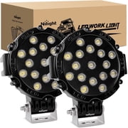 Nilight LED Light Bar 2PCS 7Inch 51w Spot Round Led Off Road Lights Fog Light Driving Lights Roof Bumper Light Bars for Trucks Boat Lights, 2 Years Warranty