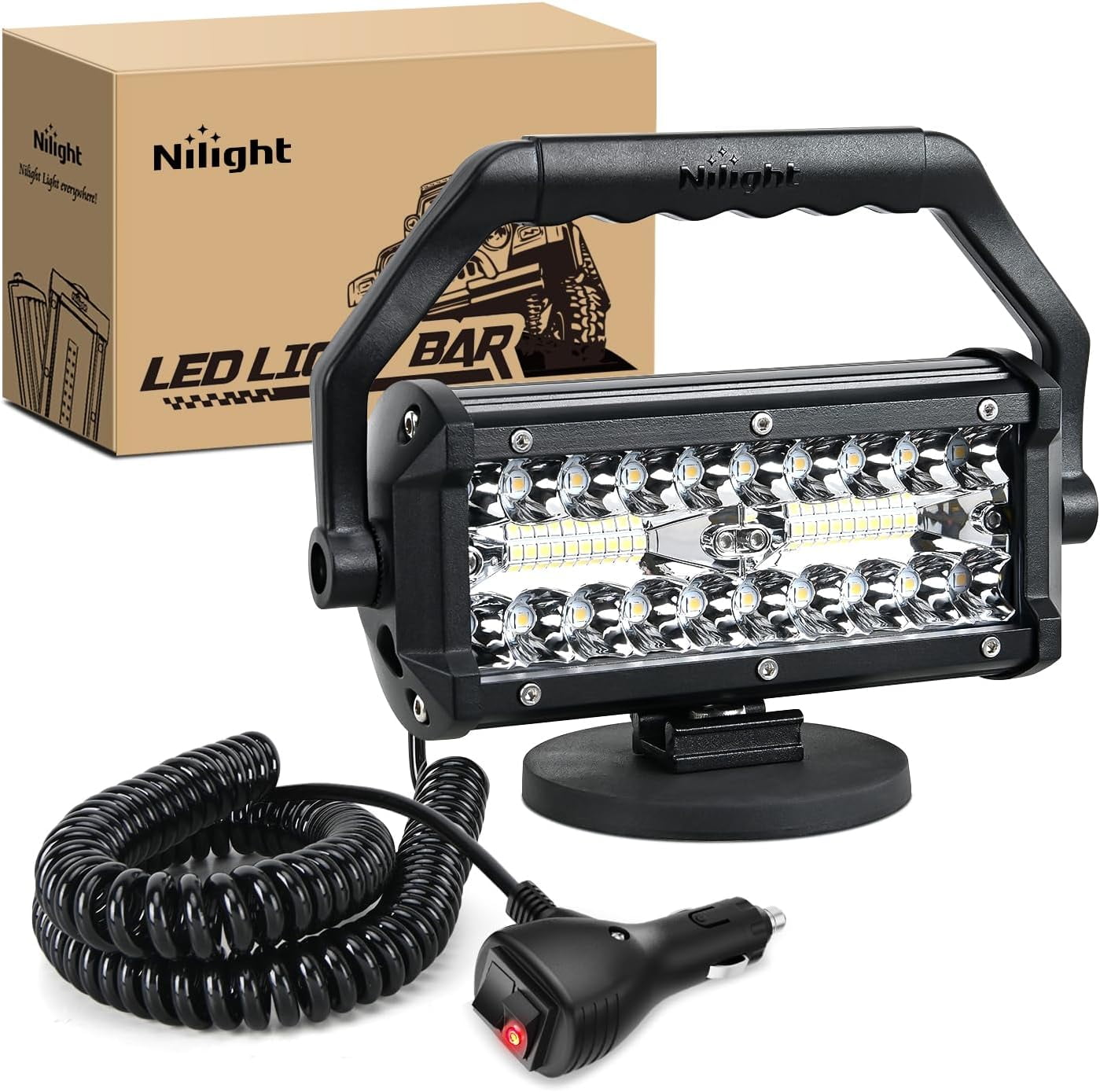 Nilight LED Light Bar 6.5Inch Triple Row Spot Flood Combo Beam Pod Cigarette  Lighter Powered with Wiring Magnetic Base Fog Driving Work Roof Bumper  Lights for Truck Tractor Golf Cart UTV -