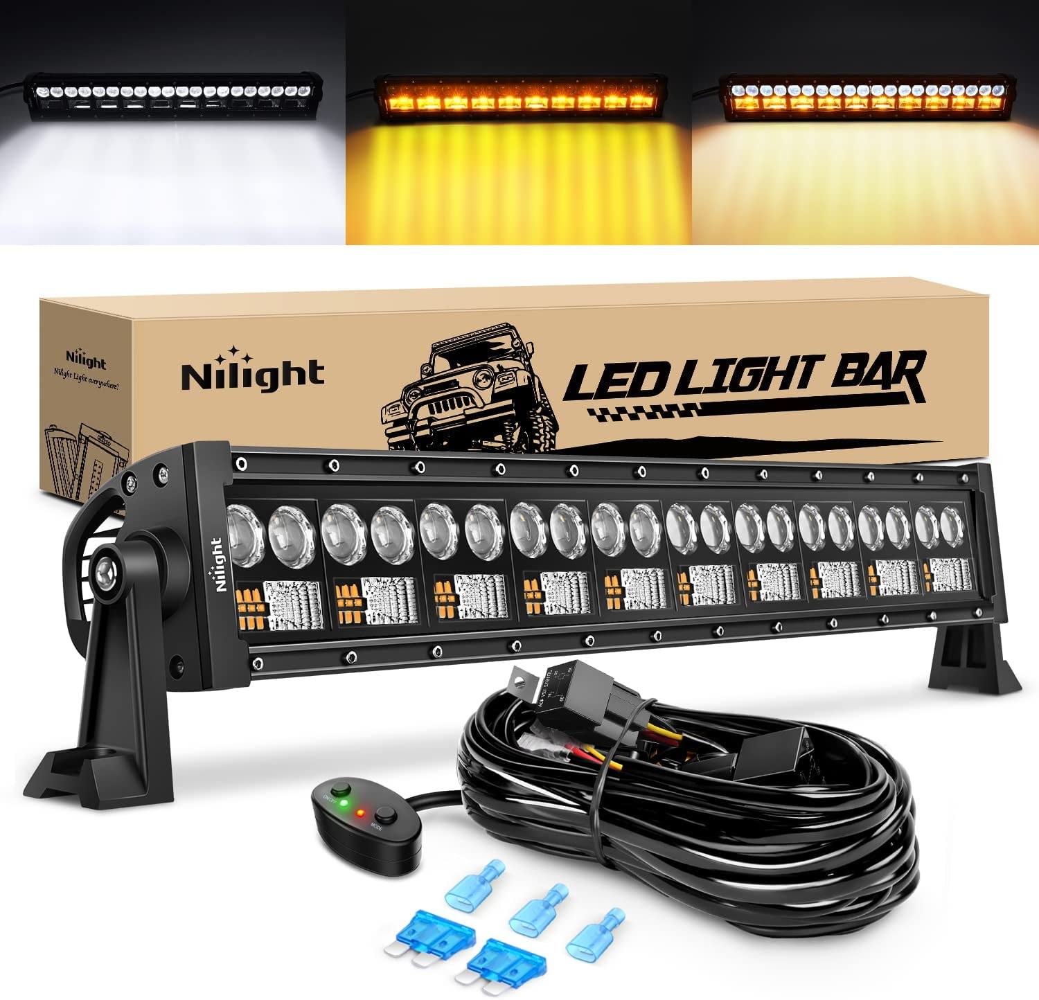 30 Inch LED Light Bar Dbl Row Combo Amber/White Flood/Beam 72W Dt