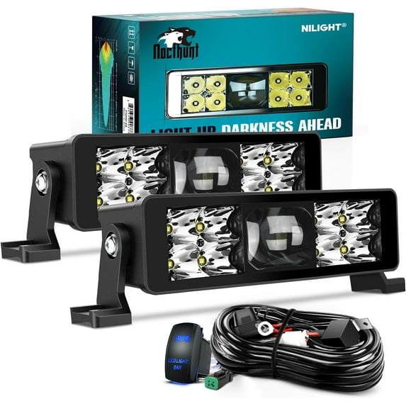 Nilight LED Light Bar 8inch 9LED 2PCS Dual Row Spot LED Fog Light Screw-Less Night Vision Off Road Lights w/18AWG Rocker Switch Wiring Harness Kit for Driving Light on Truck ATV UTV, 2 Years Warranty