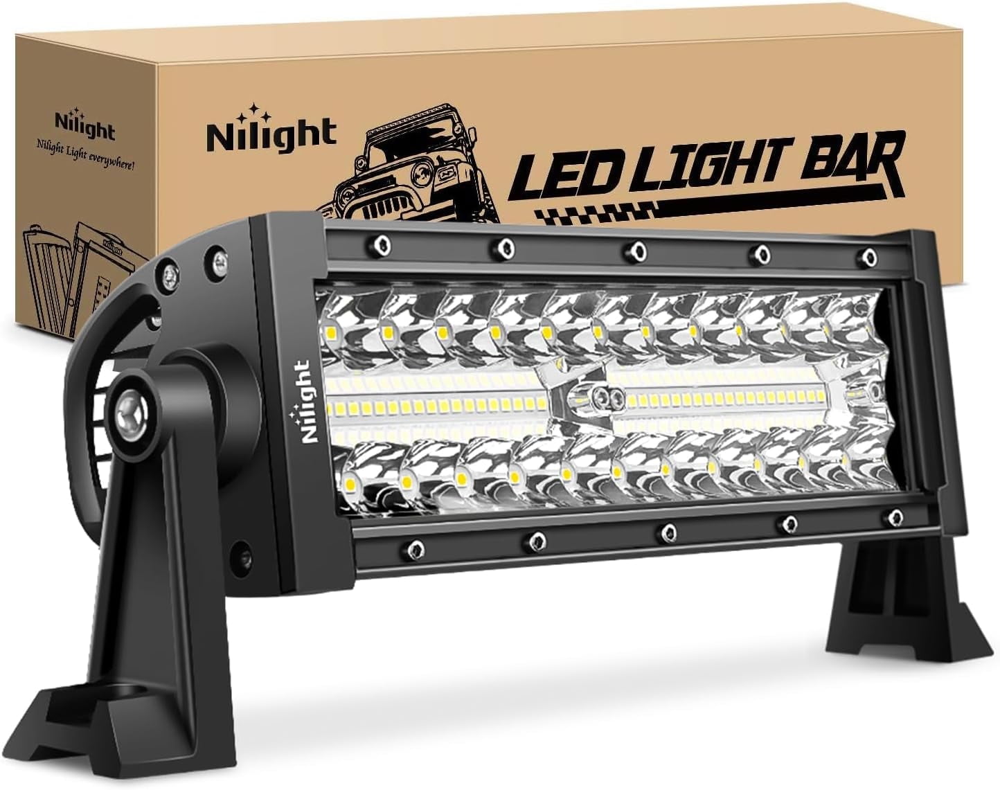 Nilight LED Light Bar 9.5Inch Triple Row Spot Flood Combo 64LEDs Lights Fog Light Driving Light Work Light Backup Light Bumper Lights for Off-Road Truck SUV ATV UTV, 2 Years Warranty