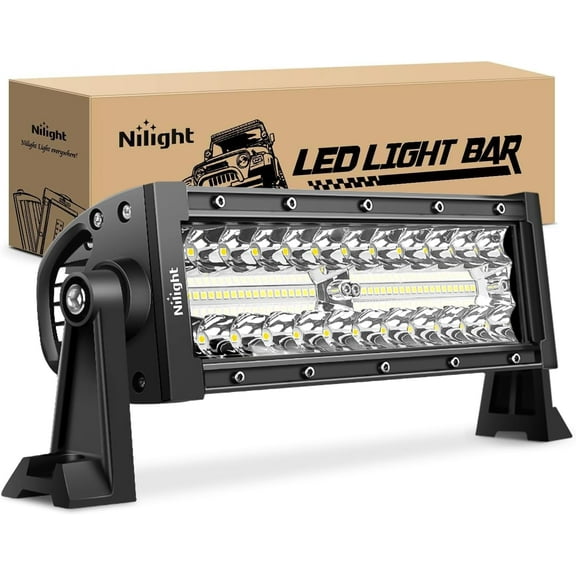 Nilight LED Light Bar 9.5Inch Triple Row Spot Flood Combo 64LEDs Lights Fog Light Driving Light Work Light Backup Light Bumper Lights for Off-Road Truck SUV ATV UTV, 2 Years Warranty