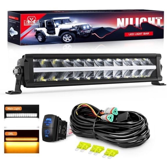 Nilight LED Light Bar with Amber DRL 16 Inch 120W Offroad Light Anti-Glare Flood Spot Combo LED Driving Light IP68 w/ 14 AWG DT Connector Wiring Harness for Pickup Truck SUV ATV UTV Boat 4x4