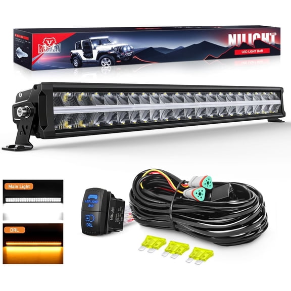 Nilight LED Light Bar with Amber DRL 30 Inch 240W Offroad Light Anti-Glare Flood Spot Combo LED Driving Light IP68 w/ 12AWG DT Connector Wiring Harness for Pickup Truck SUV ATV UTV Boat 4x4