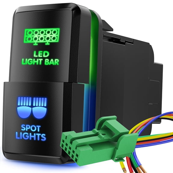 Nilight LED Light Bar & Spot Lights Dual Push Button Switch 12V ON Off Switches with Connector Wire Kit 1.54" x 0.83" Replacement for Toyota Tacoma Tundra 4Runner FJ Cruiser Hilux Fortuner