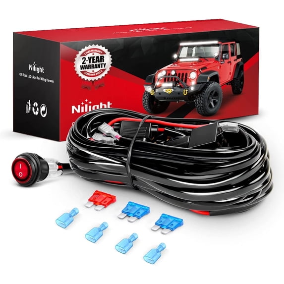 Nilight LED Light Bar Wiring Harness Kit - 2 Leads 12V On Off Switch Power Relay Blade Fuse for Off Road Lights LED Work Light