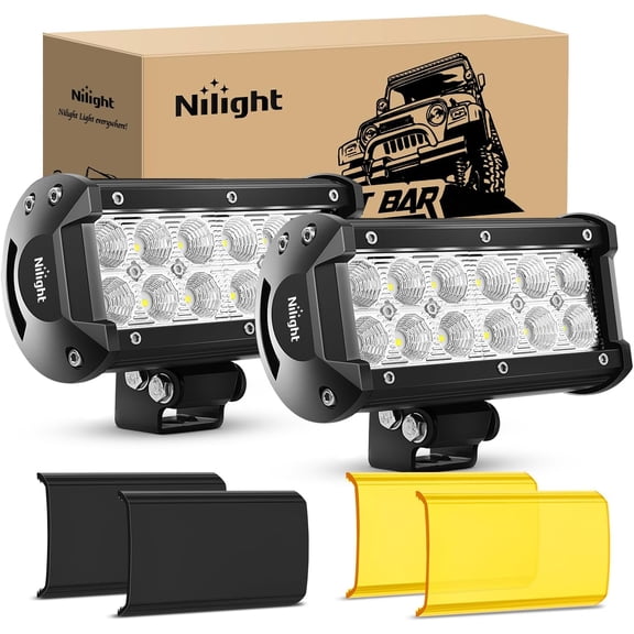 Nilight LED Light Bar with Yellow/Black Covers 2 PCS 36 W 6.5 Inch Flood Off Road Lights Super Bright Driving Fog Boat Lighting Pods for Trucks Pickup Golf Cart SUV ATV UTV 4x4 Van Camper