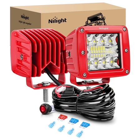 Nilight LED Light Pods 2PCS 42W 3Inch Triple Row Spot Flood Combo LED Cubes with Wiring Harness Kit for Driving Backup Reverse Light on Off-Road Truck SUV ATV UTV