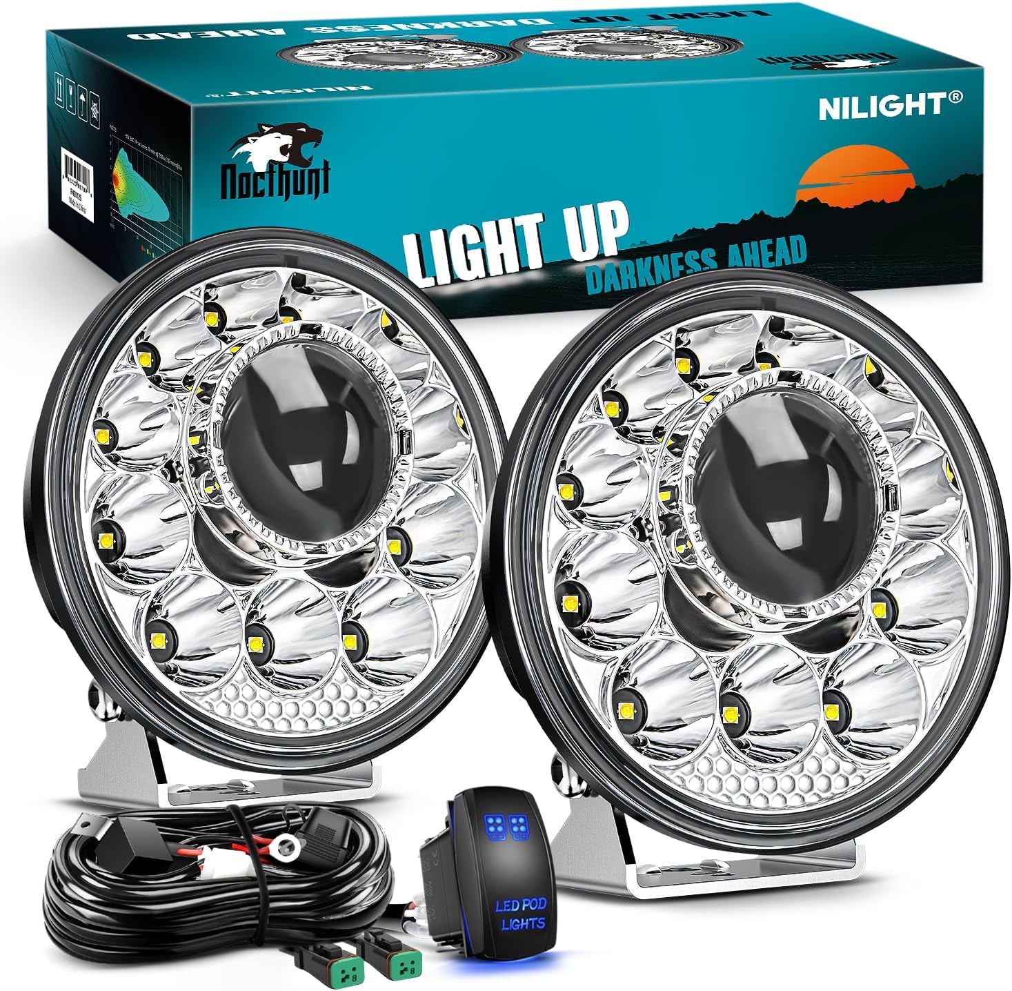 Nilight LED Light Pods 5.75 Inch 12LED Round LED Offroad Driving Lights ...