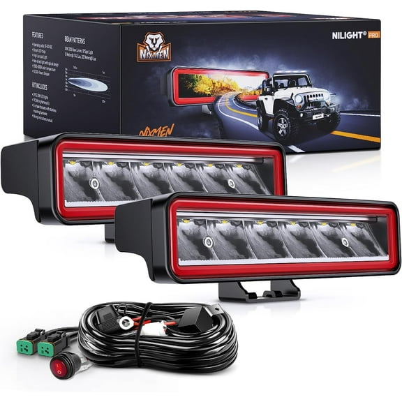 Nilight LED Light Pods 6.5 Inch 2PCS 30W 3250LM Spot Light Bar LED Fog Light w/ 16AWG Wiring Kit for Driving Light Bumper Light Reverse Light Auxiliary Light on Truck ATV UTV Jeep