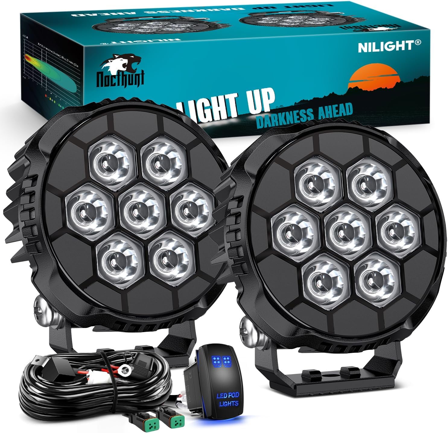 2pcs 7inch 85W LED Driving Light 10200lm IP68 Spot Flood Combo Round Built-in EMC Offroad Lights With 14AWG DT At - View #4