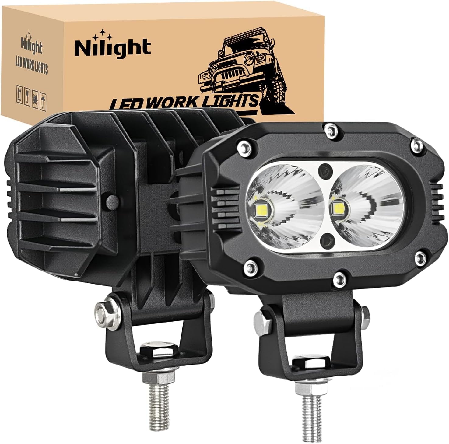 Nilight LED Pod Light 24W 4 Inch 2PCS White Flood Beam Driving Lights LED Pods IP67 Waterproof Auxiliary Offroad Lighting for Truck SUV ATV UTV Golf Cart Boat Motorcycle Dirt Bike