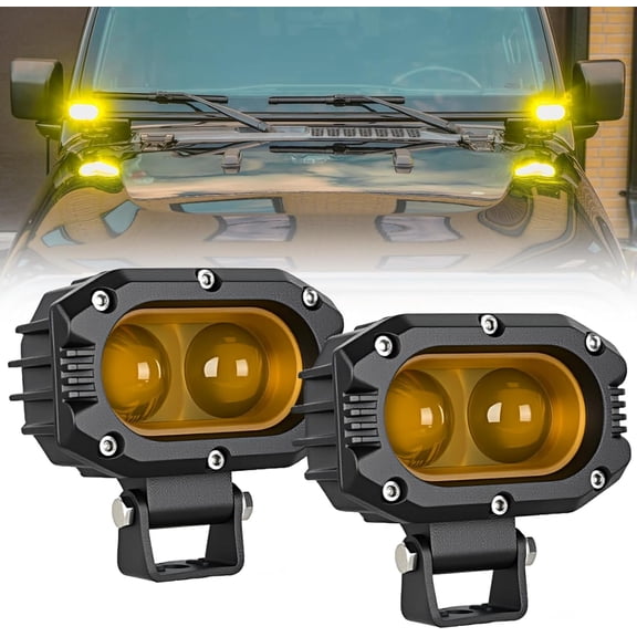Nilight LED Pod Light 48W 4 Inch 2 PCS Yellow Spot Beam Driving Lights LED Pods IP67 Waterproof Auxiliary Offroad Lighting for Truck Tractor SUV ATV UTV Golf Cart Boat Motorcycle Dirt Bike
