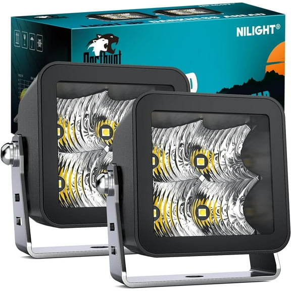 Nilight LED Pod Lights 2PCS 3 Inch 4LED Flood Beam Square Driving Work Lights Built-in EMC Offroad Lights Side Light Rear Back-Up Light for Tractor Truck Motorcycle Boat ATV, 2 Years Warranty