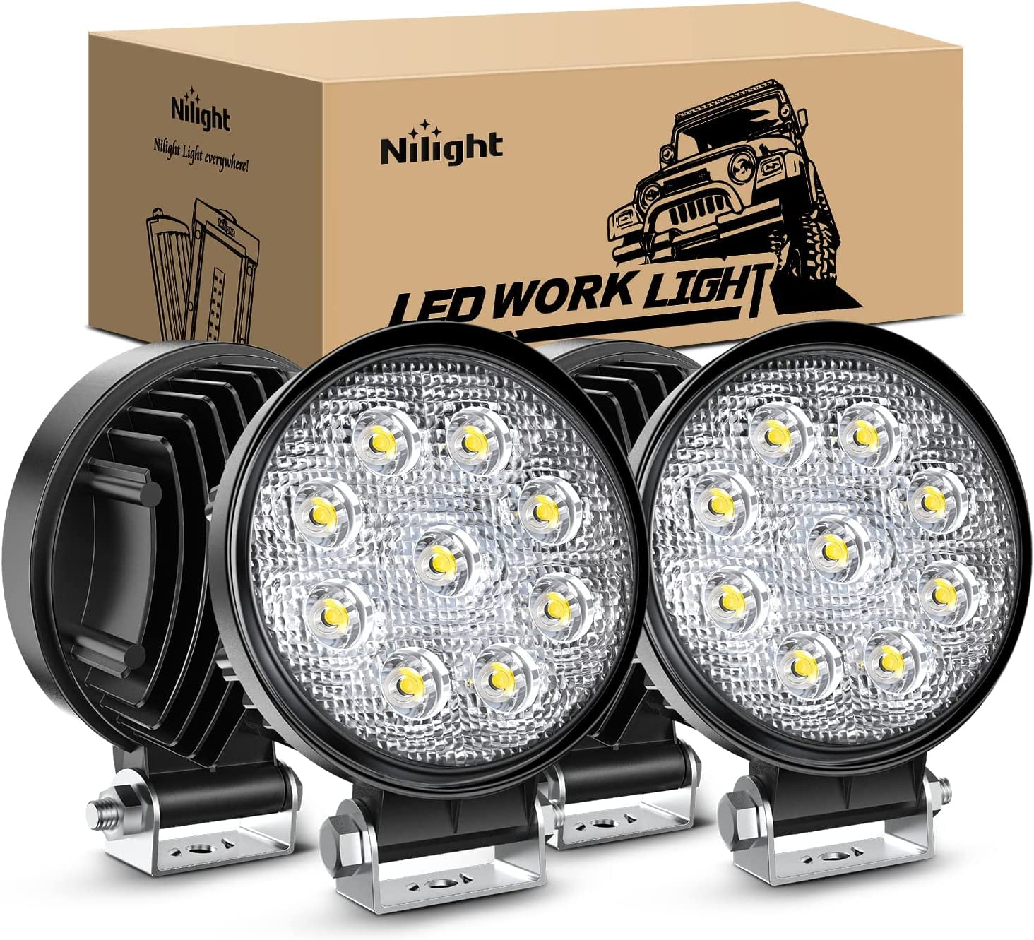 Nilight LED Pods 4Pcs 4.5inch 42W 4200LM Round Spot Light off Road Lights Fog Lights off Road Driving Lights Roof LED Light Bar Work Light for Motorcycles ATV UTV SUV Truck Boat