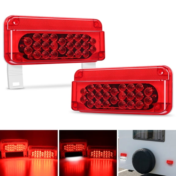Nilight LED RV Tail Light 2PCS 54 LED White License Plate Light Red Running Stop Brake Turn Signals Light Surface Mount Waterproof Taillights for RV Camper Van Caravan