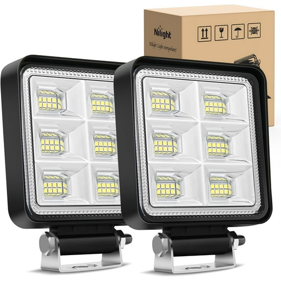 Nilight LED Tractor Lights LED Pod Lights Square 2PCS 4 Inch 48LED Flood LED Light Bar LED Fog Light Driving Light Led Work Light for Truck Off Road Vehicles ATV UTV Boat