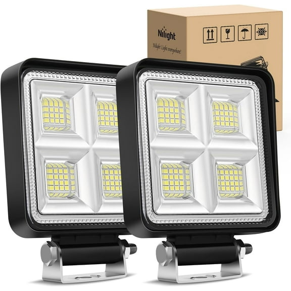 Nilight LED Tractor Lights LED Pod Lights Square 2PCS 4 Inch 64LED Flood LED Light Bar LED Fog Light Driving Light Led Work Light for Truck Off Road Vehicles ATV UTV Boat
