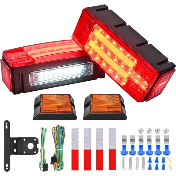 Nilight 2PCS Rectangular LED Trailer Light Kit with Halo Glow Submersible LED Stop Turn Tail Side Marker Clearance License Light for 12V Trailer Boat Camper RV Trucks Snowmobile