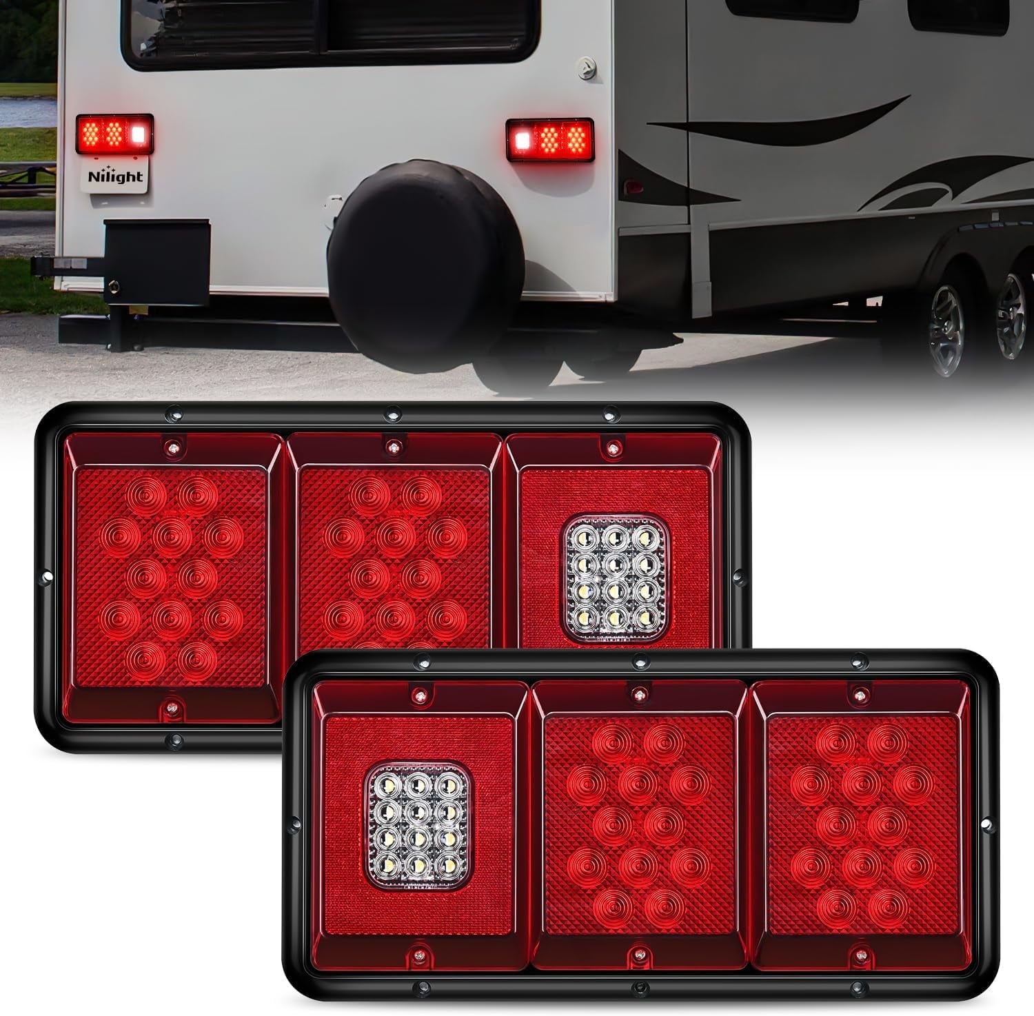 Nilight LED Triple Tail Light 2PCS Rectangle Red Stop Brake Turn ...